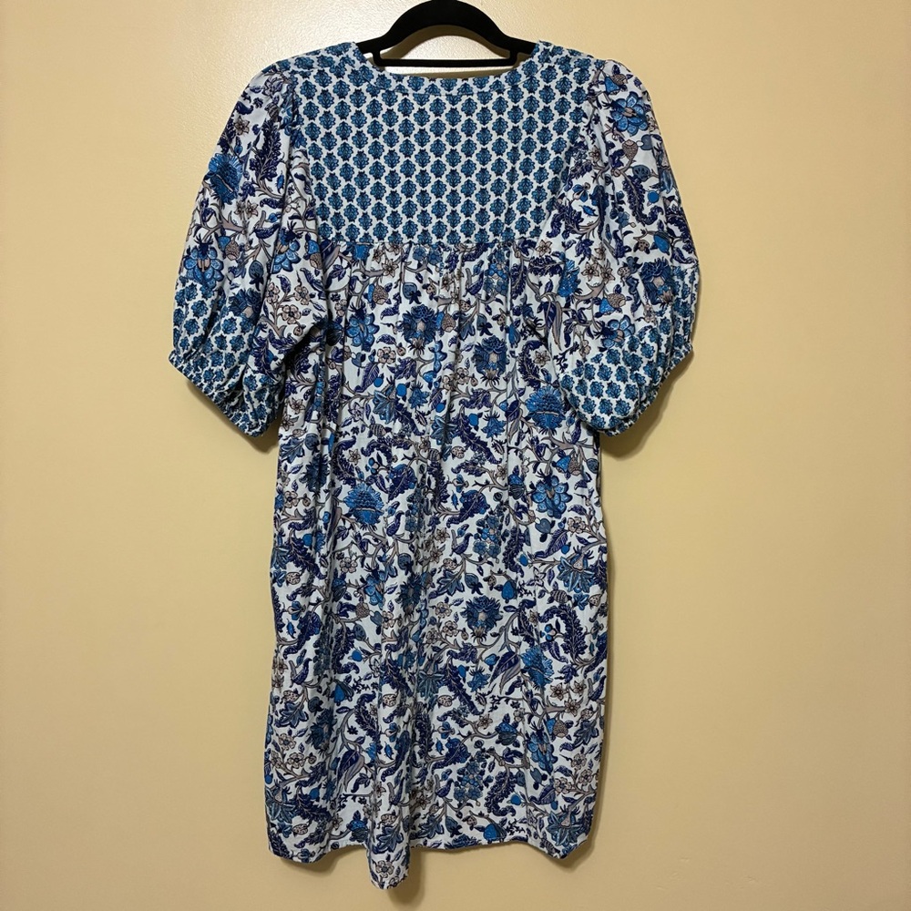 Knox Rose Puff Sleeve A-Line V-Neck Floral Boho Dress Women’s M Blue Cottagecore - Picture 7 of 8